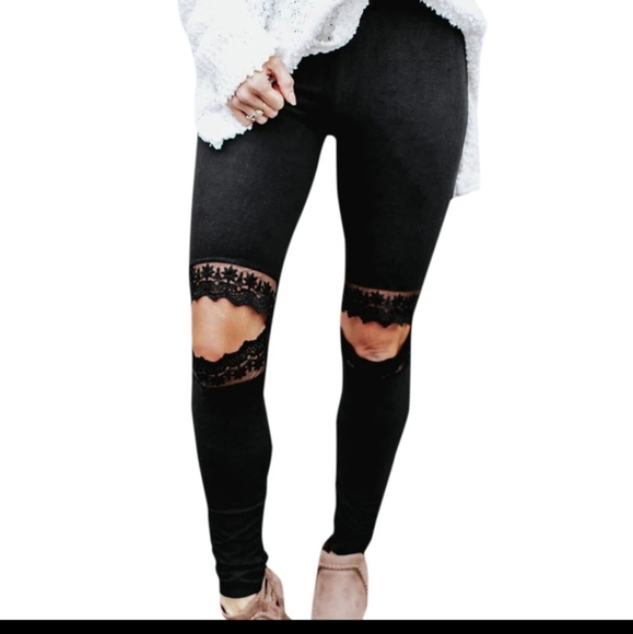 PREMIUM SOFT BRUSHED LACE KNEE LEGGINGS - Picture 7 of 10